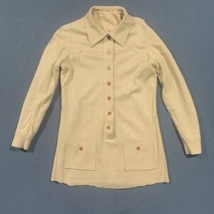 Vintage Carol Brent Mod Knit Tunic Top Cream Amber Buttons 80s Retro Womens M *